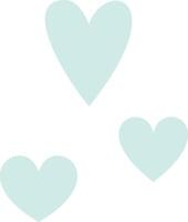 Three pastel teal hearts are floating on a white background, creating a simple yet charming design suitable for various romantic or affectionate themes vector