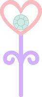 Magic wand with pastel colors, heart shaped tip and light blue gemstone is casting a love spell, illustration isolated on a white background vector