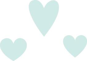 Minimalist image representing love, affection, Valentine's Day, wedding or other romantic events, with three pastel light green hearts floating on a white background vector