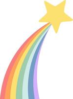 Colorful shooting star with a vibrant rainbow trail symbolizes hope, dreams, and good luck, evoking a whimsical and uplifting atmosphere perfect for inspiring creativity and joy vector