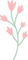 Minimalist illustration of a branch with pink flowers growing on a light green stem, ideal for nature, spring, or floral themed projects vector
