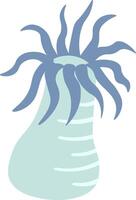 Cartoon illustration of a light blue sea anemone waving its tentacles, isolated on a white background, creating a peaceful and captivating underwater scene vector