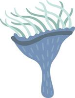 Cartoon illustration featuring a vibrant blue anemone gracefully spreading its tentacles, creating an enchanting underwater scene against a pristine white backdrop vector