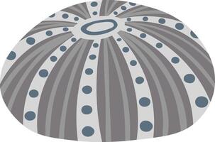 Grey sea urchin shell with blue dots and stripes radiating from center hole, representing marine life, ocean biodiversity, and coastal ecosystems vector
