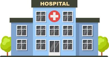Modern hospital building with red cross symbol and trees, representing healthcare, medical services, and emergency care in a simple and accessible way vector