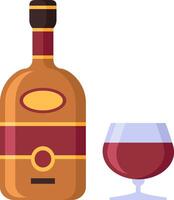 Bottle of brandy with a distinctive label stands alongside a partially filled glass, evoking feelings of celebration, luxury, and enjoyment vector