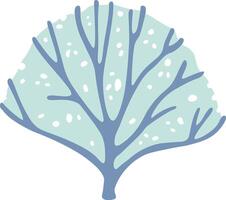 Winter illustration of a ginkgo biloba tree covered in snow, ideal for christmas or winter projects, with a light blue color and white spots vector