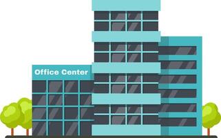 Office center building featuring dark windows and light blue walls, surrounded by two trees, embodying themes of business, finance, and urban development in a modern cityscape vector