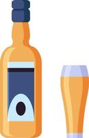 Craft beer bottle and glass filled with golden beverage representing celebration, refreshment, and the enjoyment of high quality artisanal brews vector