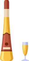 Bottle and glass of sweet white dessert wine with simple label and red cap standing on white background representing viticulture, winemaking and celebration vector