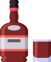Bottle with blank label and glass containing red liquor on white background representing a concept related to alcoholic beverages, party or celebration vector