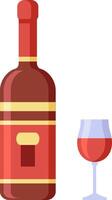 Red wine bottle with elegant label next to a glass with red wine inside, representing italian lifestyle and culture of good drinking and good food vector