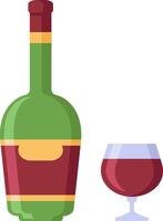 Green wine bottle with blank label next to a glass of red wine, representing wine culture, celebrations, and the enjoyment of alcoholic beverages vector