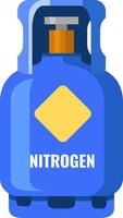 Blue nitrogen gas cylinder with valve and yellow rhombus sign emphasizing safe storage and transport of nitrogen, an essential element across various industries vector