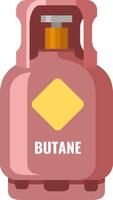 Red butane gas cylinder featuring a yellow diamond and valve, symbolizing a portable energy source ideal for cooking, heating, and a variety of applications vector