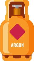 Orange argon gas cylinder with valve, safety cap and hazard diamond, used for welding and other industrial applications, representing storage and transportation of compressed gas vector