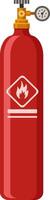 Flammable gas cylinder featuring a pressure gauge, valve, and a flame symbol indicating its hazardous contents, emphasizing industrial safety and gas storage vector