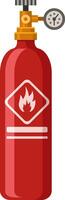 Flammable gas cylinder with pressure gauge, safety valve and warning sign, showing pressure and representing potential hazard requiring careful handling and storage vector