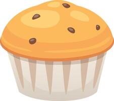 Freshly baked muffin filled with chocolate chips offering a delightful treat perfect for breakfast or as a snack, delivering a sweet and indulgent experience that satisfies cravings vector