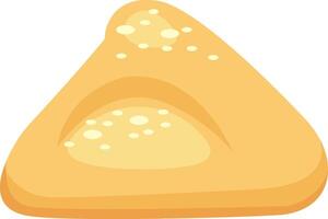 Close up of a golden brown, triangular piece of bread, adorned with sesame seeds, resting against a white backdrop, emphasizing the texture and simplicity of the baked good vector