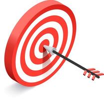 Arrow striking the center of a vibrant red and white target, symbolizing the achievement of goals and the triumph of winning in business and marketing strategy vector