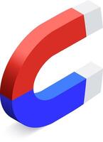 Horseshoe magnet with opposite poles attracting each other, creating magnetic force, science and physics concept, simple and colorful illustration on white background vector