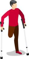 Young man using crutches to walk, demonstrating resilience and adaptation to physical limitations, promoting awareness and support for people with disabilities vector