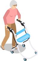 Senior woman using a walker, enhancing balance and mobility while promoting independence and embracing an active lifestyle in her golden years vector