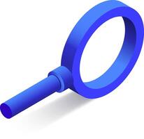 Blue magnifying glass casting a shadow on a white background, symbolizing the act of searching and exploring innovative solutions while emphasizing the quest for knowledge and insight vector