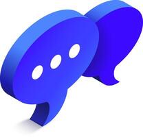 Two blue speech bubbles overlapping and casting shadows on a white background, symbolizing communication, dialogue, and online chatting in a modern, minimalistic design vector