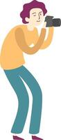 Young photographer immersed in capturing stunning moments with a professional camera, skillfully creating visual stories that convey emotion and artistic expression vector