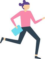 Businesswoman running with tablet in hand, being late for an important meeting, dynamic pose and minimalist design, concept of urgency and speed in business world vector
