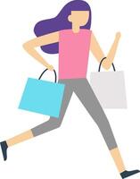 Happy customer running and holding shopping bags after a successful shopping spree, enjoying purchases and discounts, isolated on white background vector