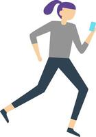 Minimalist illustration of a young business woman running while using her smartphone, representing the concept of multitasking and staying connected on the go vector
