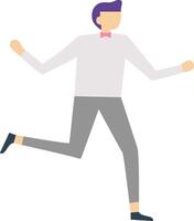 Stylish businessman running with his arms open, wearing a bow tie and formal trousers, conveying a sense of urgency, dynamism, and success in the business world vector