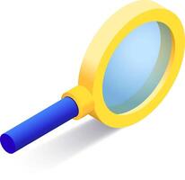 Magnifying glass with a blue handle and yellow lens casting a shadow, emphasizing exploration, analysis, and discovery against a white background vector