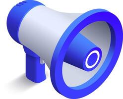 Blue and white megaphone casting a bold shadow on a white background, creating a powerful announcement, perfect for enhancing marketing and advertising campaigns vector