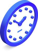 Classic blue clock showing half past eleven, with hour and minute hands moving forward, in isometric view, isolated on white background, representing time management, deadlines, and scheduling vector