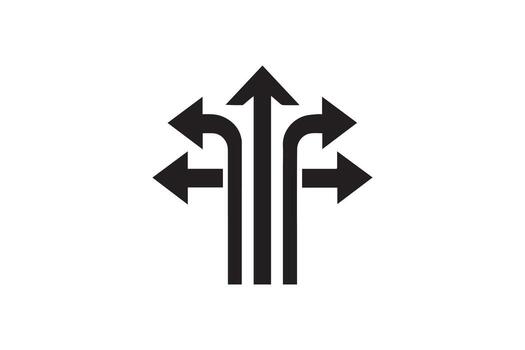 A black and white image of a cross with arrows vector