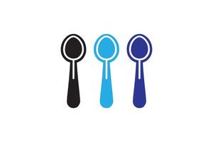 Three spoons are shown in blue, black and white vector