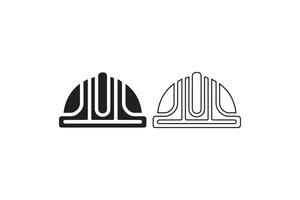 Two black and white images of a construction helmet vector