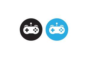 Two game controllers are shown in a black and blue color vector