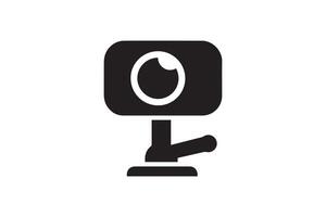 A black and white image of a camera on a tripod vector