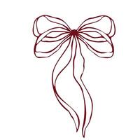 Hand drawn bow. Minimalist red outline linear trendy sketch style. illustration for fashion, packaging, digital prints, invitation, scrapbooking, logo vector