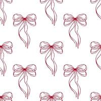 Seamless pattern with bows. Minimalist red outline linear trendy sketch style. illustration for fashion, textile, packaging, digital prints, invitation, scrapbooking, logo vector
