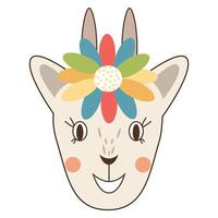 Smiling goat with a colorful flower crown. illustration. vector