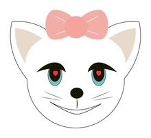 Smiling white cat with pink bow. illustration. vector