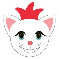 White cat with red crown smiling. illustration. vector