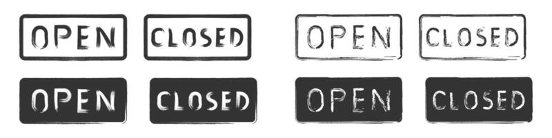 Set of open and closed signs in brush style. vector