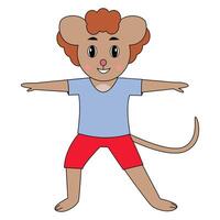 Happy cartoon mouse with curly red hair and red shorts. vector